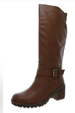 ZODIAC Georgia Knee High Boot 9.5 Brown NWOT Riding Heel Tall Lug Buckle Moto